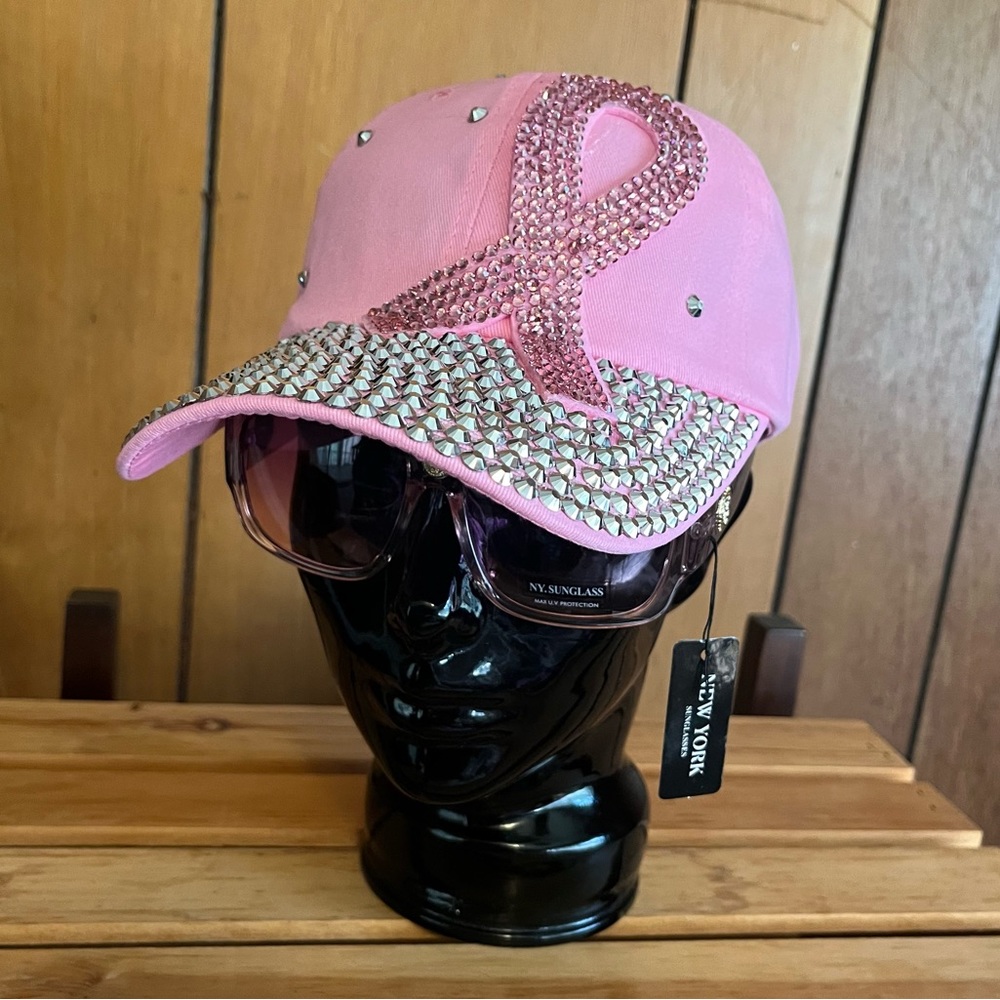 Pink Bling Side Ribbon Cap for Breast Cancer Awareness